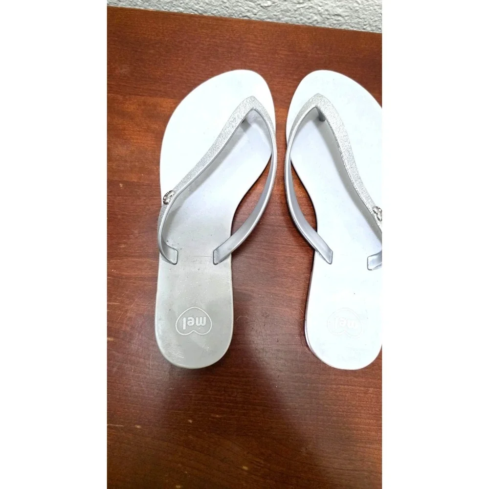 Melissa Women's Silver Glitter Strap Thong Flip Flops Sandals Size 6‎